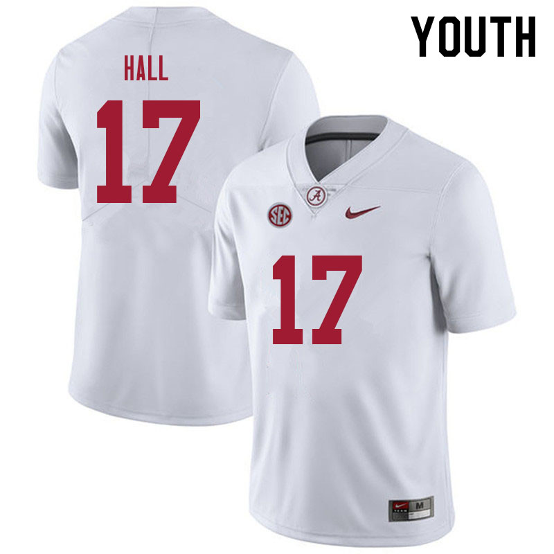 Alabama Crimson Tide Youth Agiye Hall #17 White NCAA Nike Authentic Stitched 2021 College Football Jersey HU16Z73YN